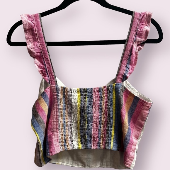 BP Pastel Striped Tie Front Ruffle Crop Top, Size M, Summer Festival - Picture 5 of 6